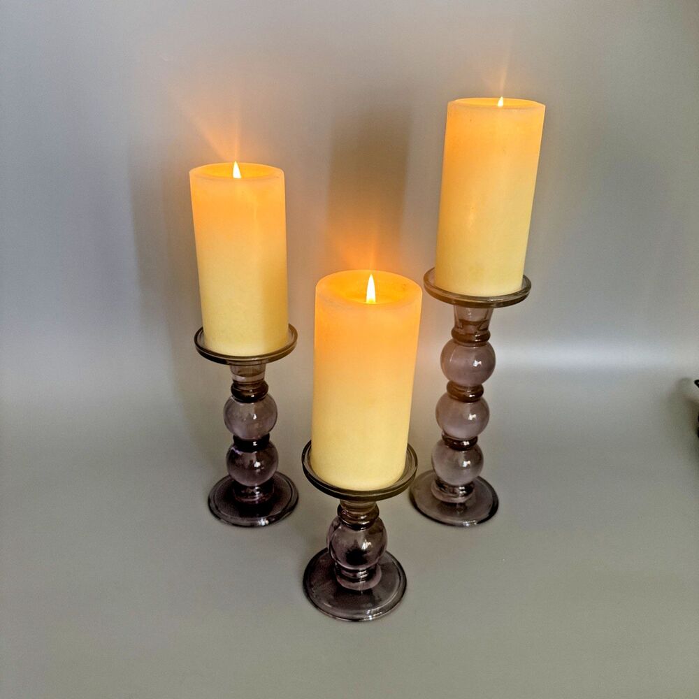 HOME Candle Holder Set Of 3 for table top Smoke Colored